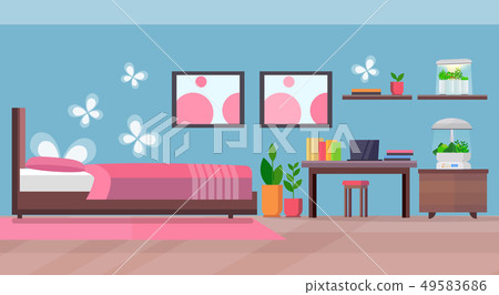 modern apartment bedroom interior with home electronic terrarium glass container house plants 49583686