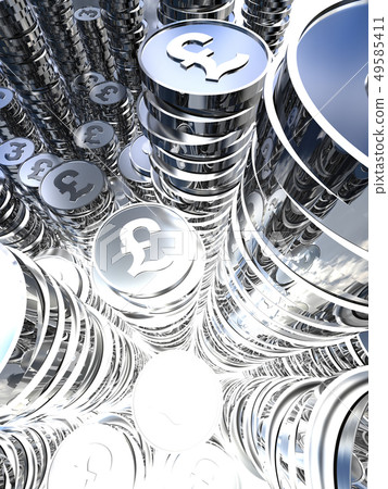 CG 3D illustration Three-dimensional coin pile business investment economy economy soaring metallic pound 49585411