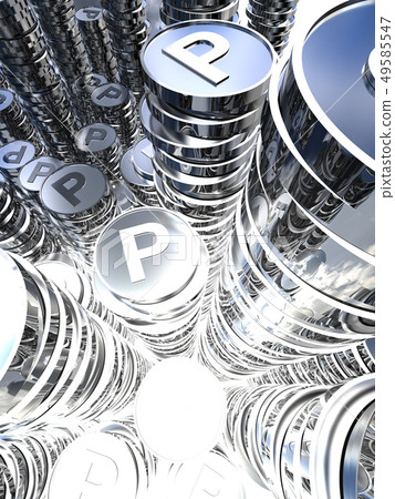 CG 3D illustration Three-dimensional coin pile business investment economy economy soaring metallic point 49585547