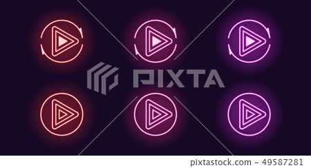 Neon icon set of Play button. Vector UI sign 49587281