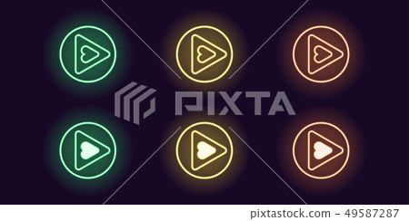 Neon icon set of Play button. Vector glowing signs 49587287