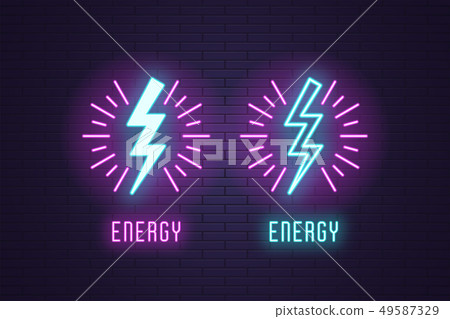 Neon composition set of Lightning bolt flash 49587329