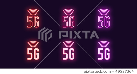 Neon icon set of 5G network mobile technology - Stock Illustration ...