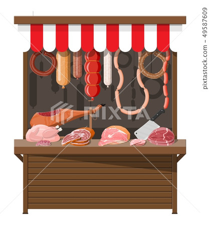 Meat street market. Meat store stall. Meat street market. Meat store stall. 49587609