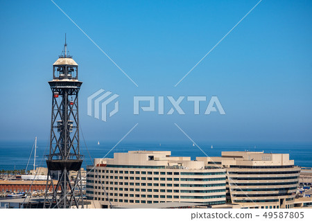 Cable car in Port Vell - Barcelona Barcelona Spain Cable car in Port Vell - Barcelona Barcelona Spain 49587805