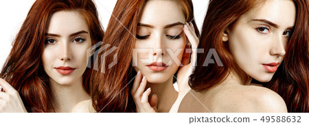 Collage of sensual redhead woman with perfect skin. 49588632