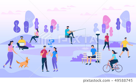 People Crowd Outdoors. Active Men and Women Walk 49588745