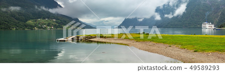 Summer cloudy Lustrafjorden fjord Summer cloudy Lustrafjorden fjord 49589293