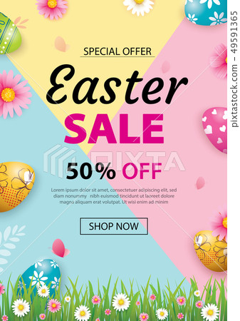 Easter sale banner design template with colorful 49591365