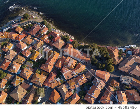 Aerial view of old Nessebar ancient city on the Black Sea coast of Bulgaria Aerial view of old Nessebar ancient city on the Black Sea coast of Bulgaria 49592480