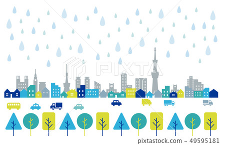 Cityscape Rain Blue Green Cityscape Rain Blue Green 49595181