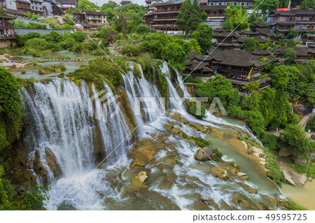 Furong ancient village and waterfall - Hunan China 49595725