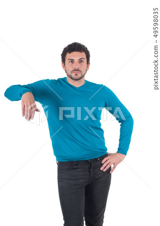 Man leaning on an invisible object Man leaning on an invisible object 49598035