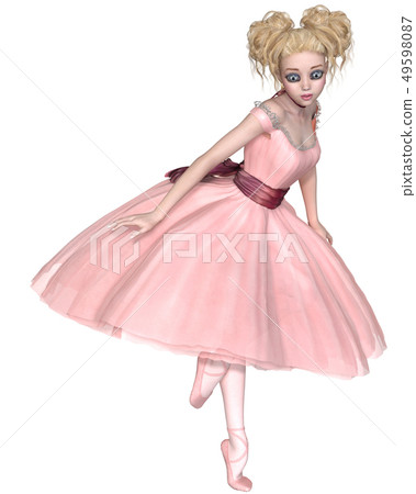 Cute Blonde Ballerina in a Pink Tutu, Facing Right 49598087