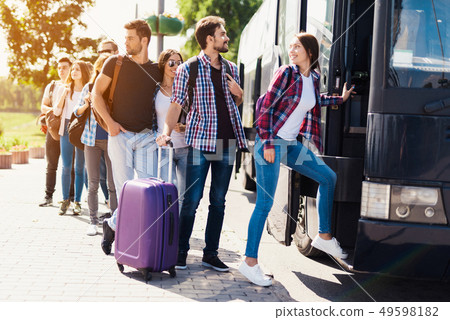 Group of Young People Boarding on Travel Bus 49598182