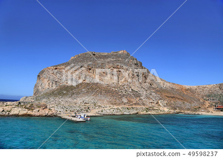 Sea view on the Gramvousa island with fortress, Sea view on the Gramvousa island with fortress, 49598237