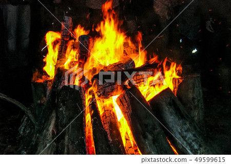 Flames of the campfire in the night. 49599615