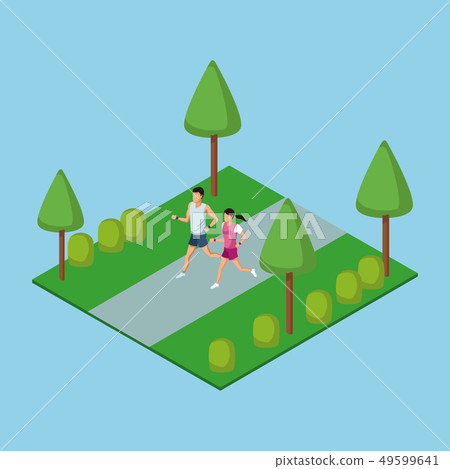 People running in park 3d 49599641