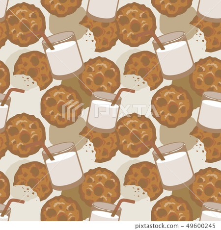 Seamless pattern with a glass of milk and cookies Seamless pattern with a glass of milk and cookies 49600245