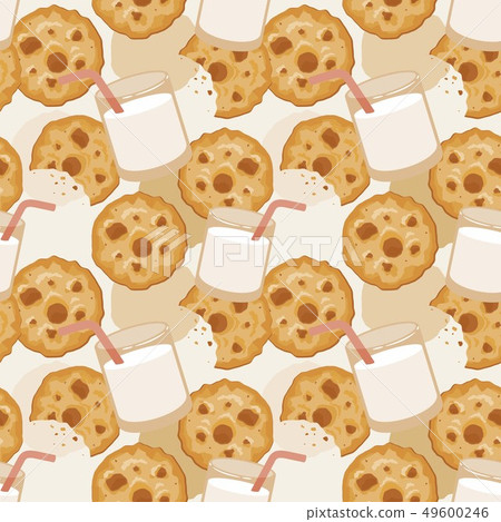 Seamless pattern with a glass of milk and cookies Seamless pattern with a glass of milk and cookies 49600246