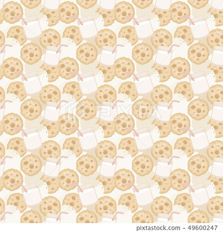 Seamless pattern with a glass of milk and cookies 49600247