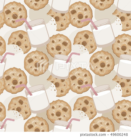 Seamless pattern with a glass of milk and cookies Seamless pattern with a glass of milk and cookies 49600248