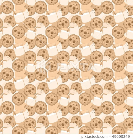 Seamless pattern with a glass of milk and cookies Seamless pattern with a glass of milk and cookies 49600249