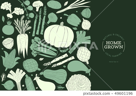 Fun hand drawn vegetables design template. Food 49601196