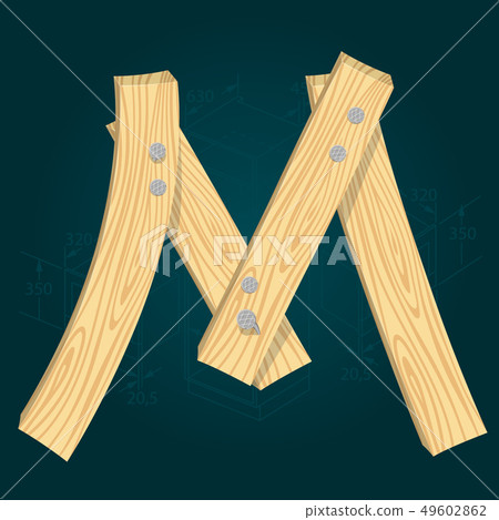Font from wooden boards, letter M 49602862