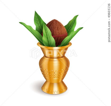 Wedding Kalash isolated on white. Hindu and Jain symbol of abundance, wisdom, and immortality 49603136