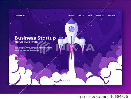 Website landing home page with rocket. Business project startup and development modern flat 49604776
