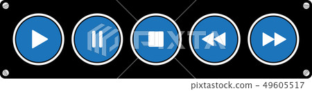 blue, white round music control buttons set blue, white round music control buttons set 49605517