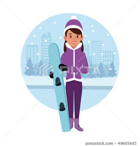 Woman with snowboard Woman with snowboard 49605685