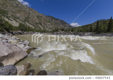 Rapid current of the Chuya River Rapid current of the Chuya River 49607543