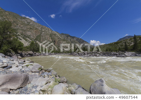 Rapid current of the Chuya River Rapid current of the Chuya River 49607544