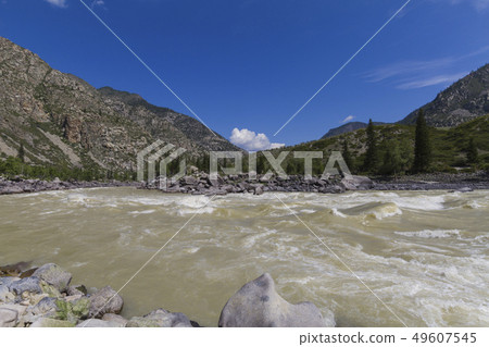 Rapid current of the Chuya River Rapid current of the Chuya River 49607545