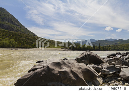 Rapid current of the Chuya River Rapid current of the Chuya River 49607546