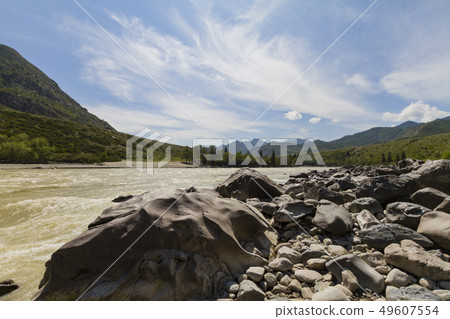 Rapid current of the Chuya River Rapid current of the Chuya River 49607554