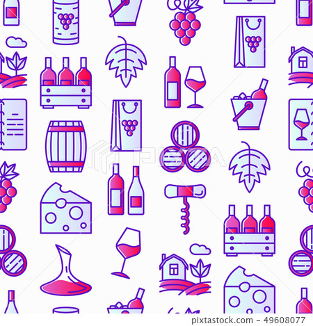 Wine seamless pattern with thin line icons Wine seamless pattern with thin line icons 49608077
