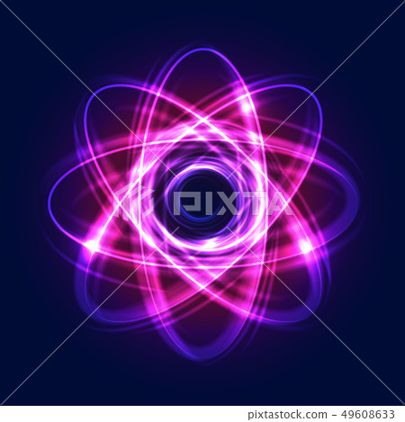 Abstract atom from particles, abstract light background. Blue purple shining cosmic atom model 49608633