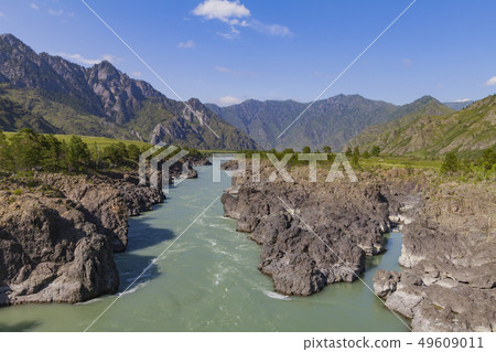 Katun river stream in Altai mointain. 49609011