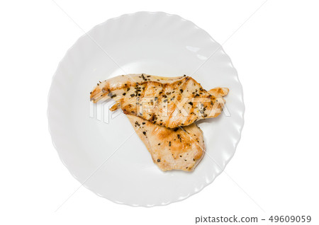 grilled chicken fillet on white plate grilled chicken fillet on white plate 49609059