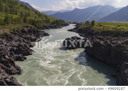 Katun river stream in Altai mointain. Katun river stream in Altai mointain. 49609287