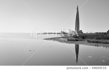 Skyscraper Lakhta Center on coast of frozen Baltic 49609510