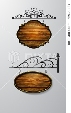 hanging, wooden Board vector, wooden object for text. 49609723
