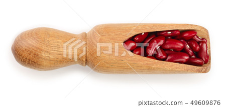 red kidney bean in wooden scoop isolated on white background. Top view. Flat lay 49609876