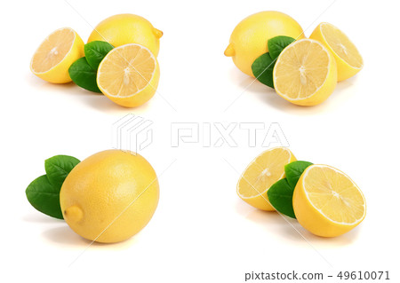 Lemon with leaf isolated on white background. Set or collection Lemon with leaf isolated on white background. Set or collection 49610071