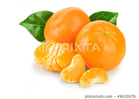 tangerine or mandarin fruit with leaves isolated on white background tangerine or mandarin fruit with leaves isolated on white background 49610076