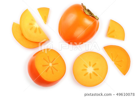 persimmon fruit isolated on white background. Top view. Flat lay pattern 49610078