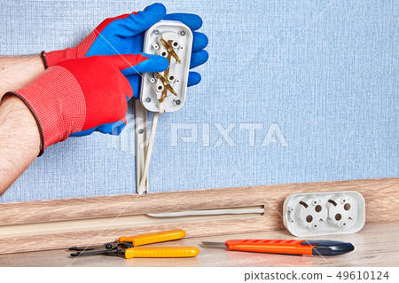 Mounting of electrical wall socket. Mounting of electrical wall socket. 49610124